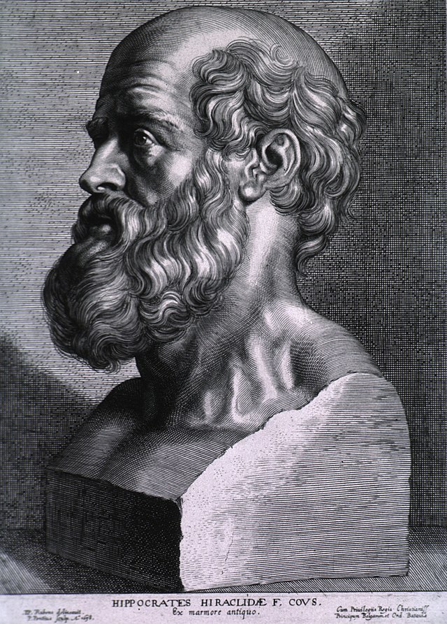 A bust of Hippocrates, considered the father of Western medicine